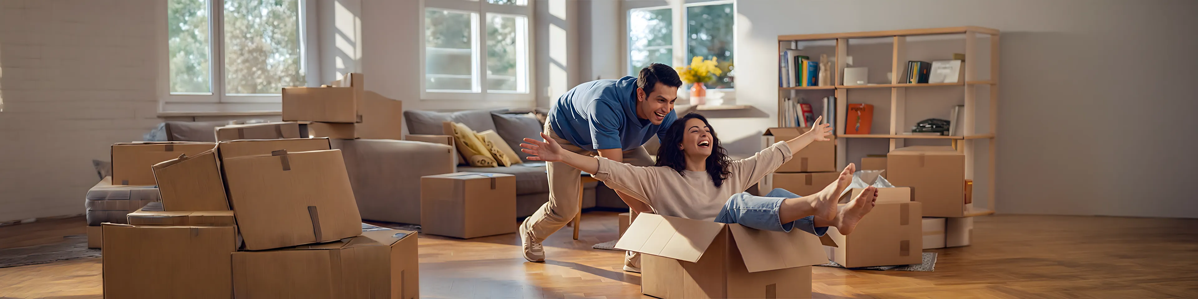 A couple celebrating their move into a new home