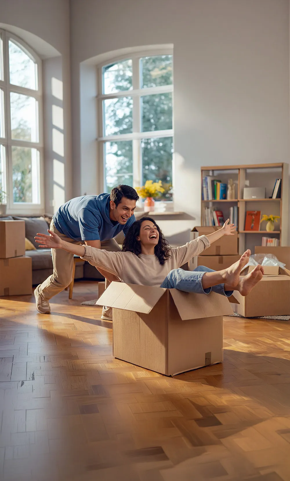 A couple celebrating their move into a new home